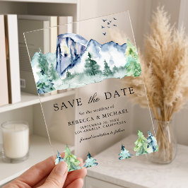 Invitaciones Acrílicas Bosque de pinos de montaña Boda Guardar la fecha