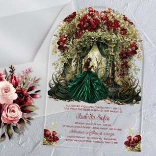 Invitaciones Acrílicas Bosque Encantado Arco Floral Borgoña
