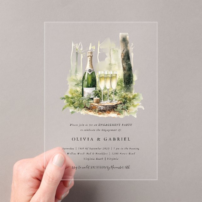 Invitaciones Acrílicas Bosque Encantado Fiesta de Compromiso Elegante  (Insitu (portátil))