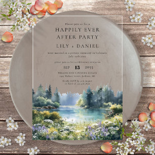 Invitaciones Acrílicas Bosque junto al lago Floral Boda Felices para Siem