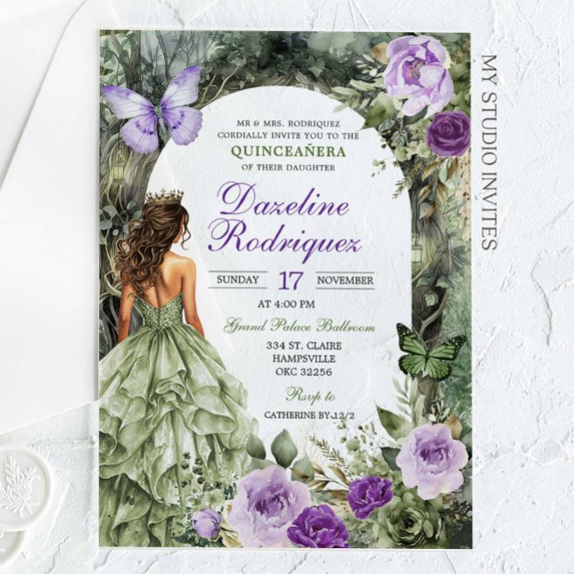 Invitaciones Acrílicas Bosque Quinceanera Verde Morado (Subido por el creador)