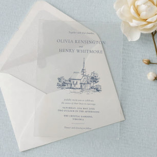 Invitaciones Acrílicas Bosquejo de lugar de iglesia Boda minimalista