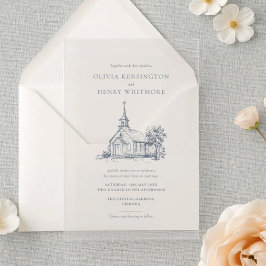 Invitaciones Acrílicas Bosquejo minimalista de la iglesia Elegante boda