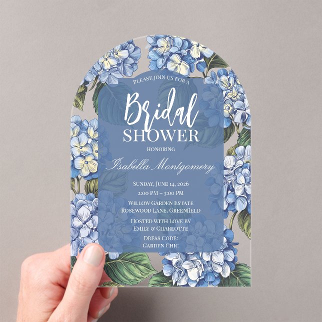 Invitaciones Acrílicas Botanical Blue Hydrangea Floral (Insitu (portátil))