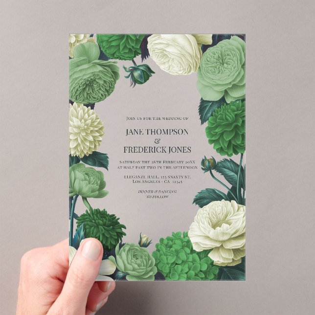 Invitaciones Acrílicas Botanical Green, Fern Shadow & Ivory Bud Wedding (Insitu (portátil))