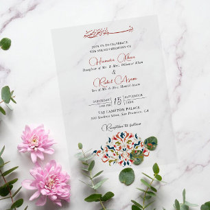 Invitaciones Acrílicas Botánico Floral Paisley Musulmán Artístico Boda