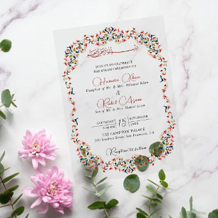 Invitaciones Acrílicas Botánico Floral Paisley Musulmán Artístico Boda