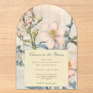 Invitaciones Acrílicas Botánico Vintaqe Flor Silvestre 95 Cumpleaños