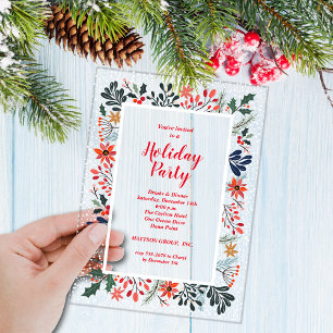 Invitaciones Acrílicas Botánicos elegantes de invierno para fiesta de Nav