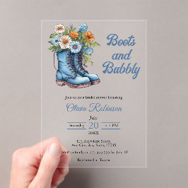 Invitaciones Acrílicas Botas Azules de Vaquera Occidental y Despedida de 