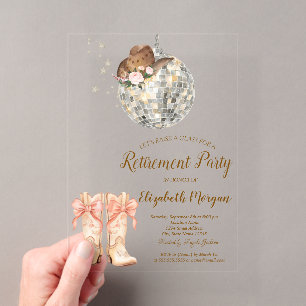 Invitaciones Acrílicas Botas de sombrero de vaquera Disco Ball Encaje Jub