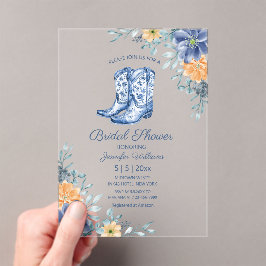 Invitaciones Acrílicas Botas de vaquera costeras para despedida de solter