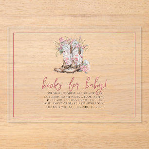 Invitaciones Acrílicas Botas de vaquera florales rosadas Libros de verde