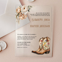 Invitaciones Acrílicas Botas de vaquero occidentales florales rústicas pa