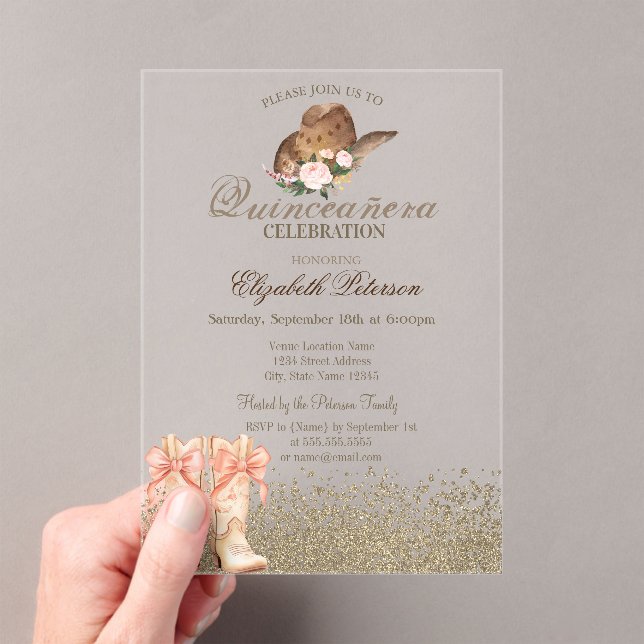 Invitaciones Acrílicas Botas Quinceañera  (Insitu (portátil))
