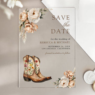 Invitaciones Acrílicas Botas Vaqueras Occidentales Boda Guardar la Fecha