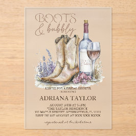 Invitaciones Acrílicas Botas y burbujas Despedida de soltera western