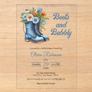 Invitaciones Acrílicas Botas y burbujeante Despedida de soltera Western V
