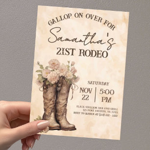 Invitaciones Acrílicas Botas y Rubor Cumpleaños 21 Rustico Vaquero Occide