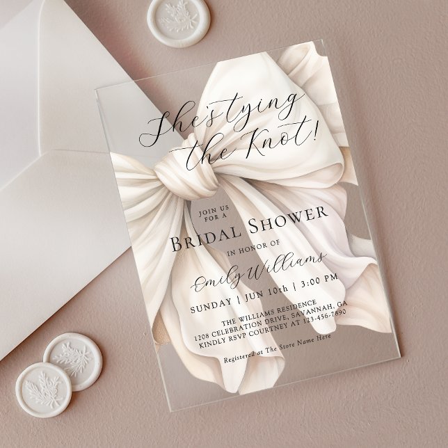 Invitaciones Acrílicas Bow blanco está atando la ducha de novia Knot (Subido por el creador)