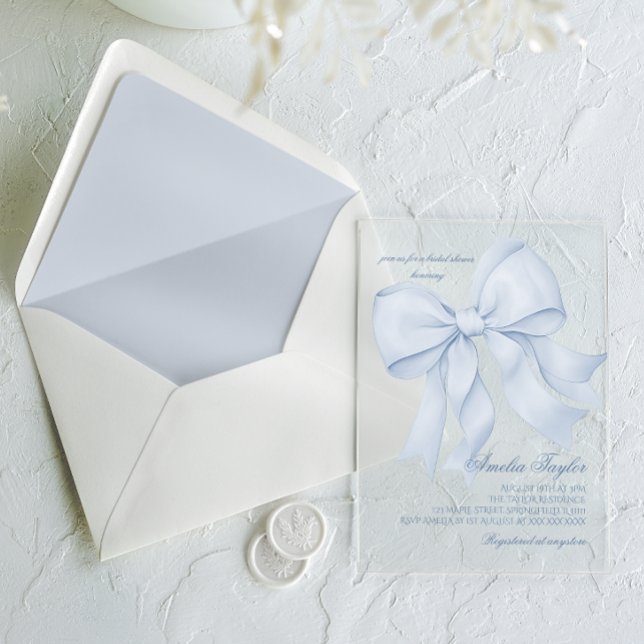 Invitaciones Acrílicas Bow Blue Elegal Bridal Shower (Subido por el creador)