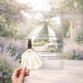 Invitaciones Acrílicas Bow ivory dress cream clear luxury Sweet 16