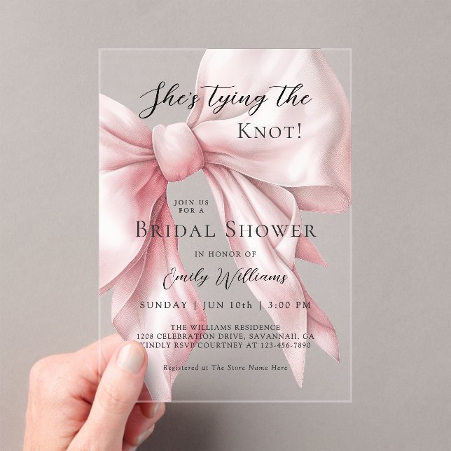 Invitaciones Acrílicas Bow rosa: está atando la ducha nupcial (Insitu (portátil))
