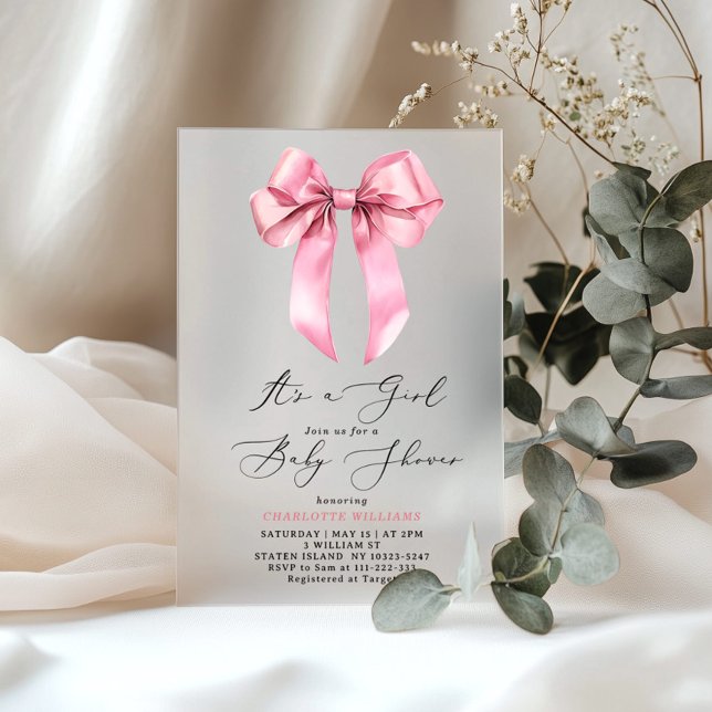 Invitaciones Acrílicas Bow rosado es un Baby Shower elegante chica (Subido por el creador)