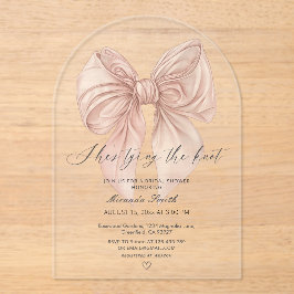 Invitaciones Acrílicas Bow rosado está atando la ducha nupcial