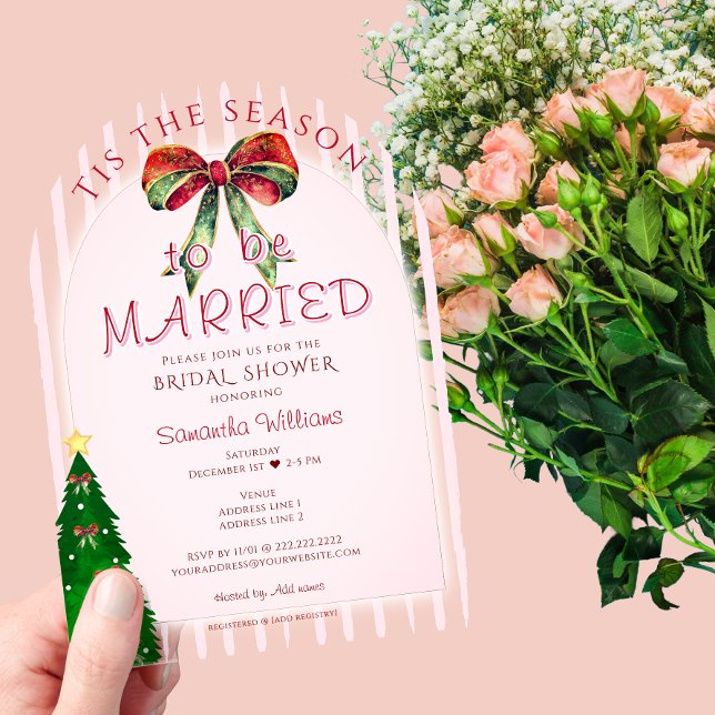 Invitaciones Acrílicas Bow Tis The Season To Be Married Bridal Shower (Bow Tis The Season To Be Married Christmas Festive Bridal Shower Wedding Rehearsal Dinner Invitation)