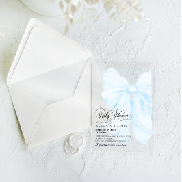 Invitaciones Acrílicas Boy Blue Bow Moderno Elegante Baby Shower