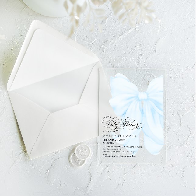 Invitaciones Acrílicas Boy Blue Bow Moderno Elegante Baby Shower (Subido por el creador)