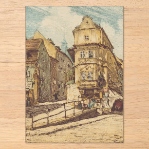 Invitaciones Acrílicas Bratislava por Richard Lux Siglo Grabado Coloreado