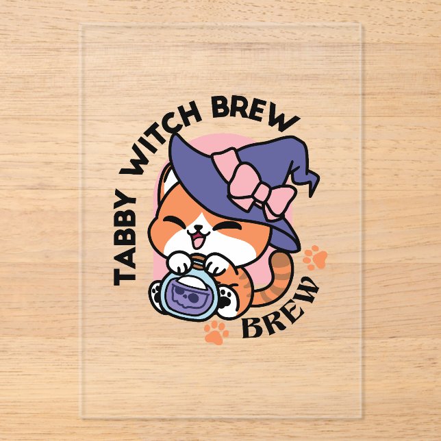 Invitaciones Acrílicas Brew de bruja de tabby - Diseño de gato de Hallowe (Anverso)