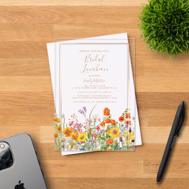 Invitaciones Acrílicas Bridal Luncheon Boho Wild Flowers Bridal Shower (Insitu (Tarjeta de Invitación))