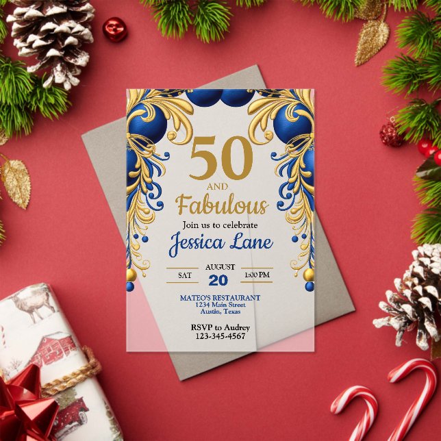 Invitaciones Acrílicas Bright Blue and Flat Gold Birthday Party (Insitu (Vacaciones))