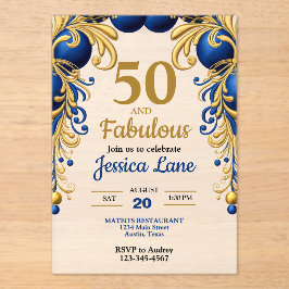 Invitaciones Acrílicas Bright Blue and Flat Gold Birthday Party