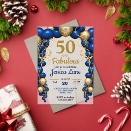 Invitaciones Acrílicas Bright Blue and Flat Gold Birthday Party