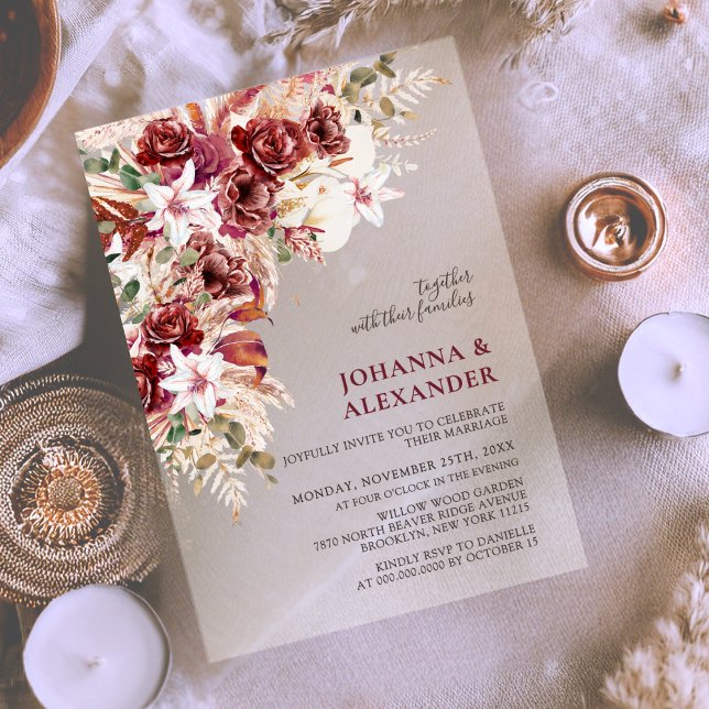 Invitaciones Acrílicas Bright Bold Burgundy & Terracotta Boho Wedding (Subido por el creador)