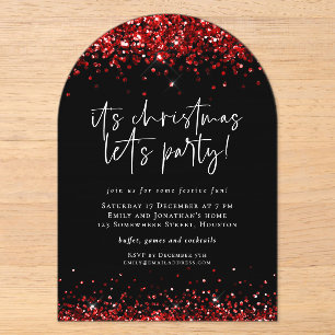 Invitaciones Acrílicas Brillo Rojo Vamos a la Fiesta de Navidad Acrílico