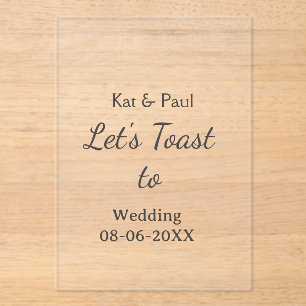 Invitaciones Acrílicas Brindemos por la boda nombre fecha simple pareja