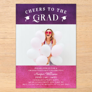 Invitaciones Acrílicas Brindis Al Graduado Moderno Foto Rosa Púrpura