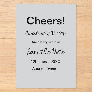 Invitaciones Acrílicas Brindis guarda la fecha simple minimalista moderno