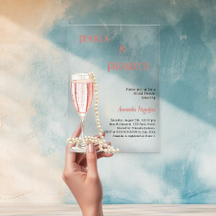 Invitaciones Acrílicas Brindis nupcial de perlas Prosecco rosa transparen