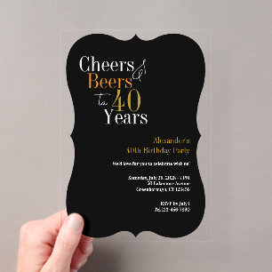 Invitaciones Acrílicas Brindis y cervezas decoración de cumpleaños 40