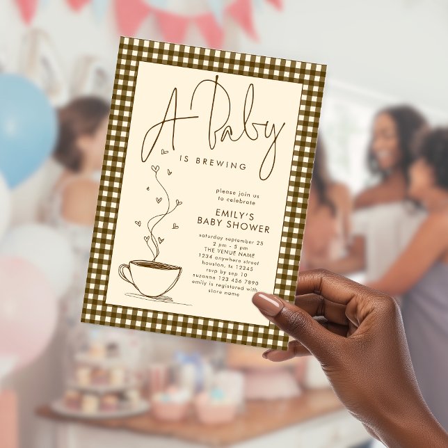 Invitaciones Acrílicas Brown Gingham Coffee Baby is Brewing Shower  (Acrylic invitation)