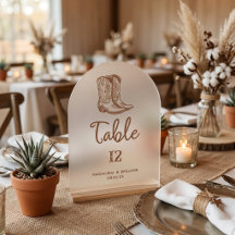Brown Modern Western Cowboy Boots Table Number