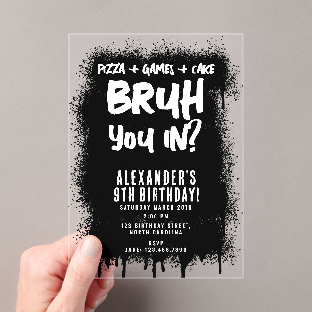 Invitaciones Acrílicas Bruh Boy Black Graffiti Street Art Birthday (Insitu (portátil))