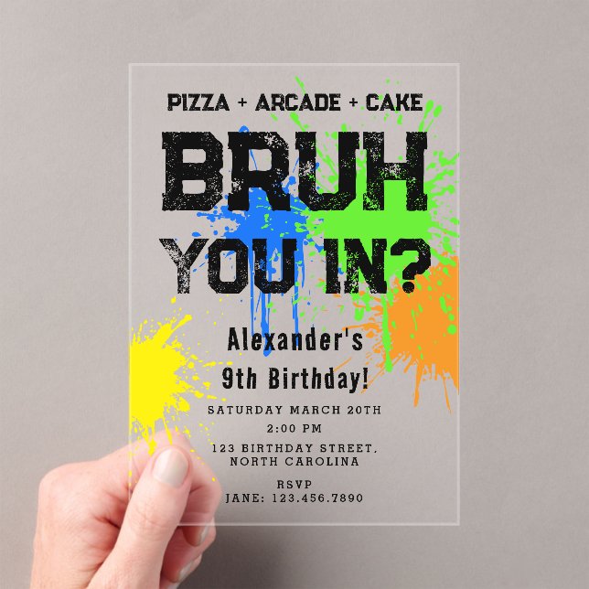 Invitaciones Acrílicas Bruh Boy's Birthday Party Neon Graffiti Teenager (Insitu (portátil))
