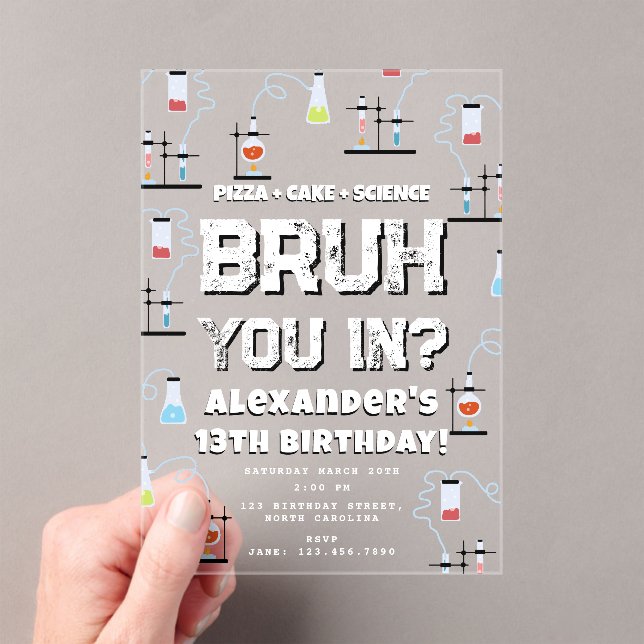 Invitaciones Acrílicas Bruh Boy's Birthday Party Teenager Science Theme (Insitu (portátil))